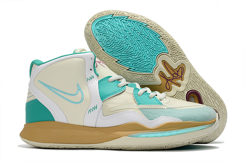 2021 Nike Kyrie 8 White Jade Blue Gold Shoes - Click Image to Close